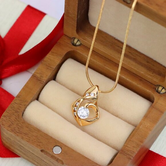 "Rose Gold Twist Pendant with Central Round Stone and Side Accents, XPPT1509 - Picture 8 of 13